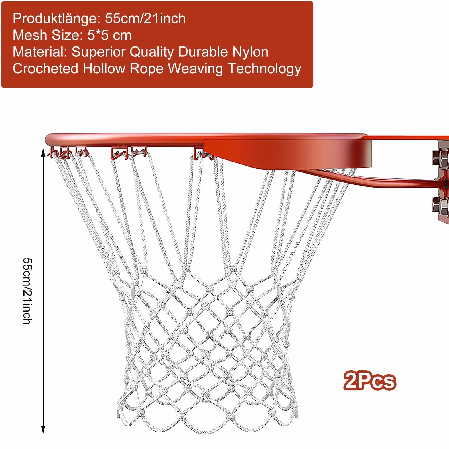 Rete da Basket 2 Pezzi Rimovibile, Ricambio Professionale per Canestri Interni ed Esterni