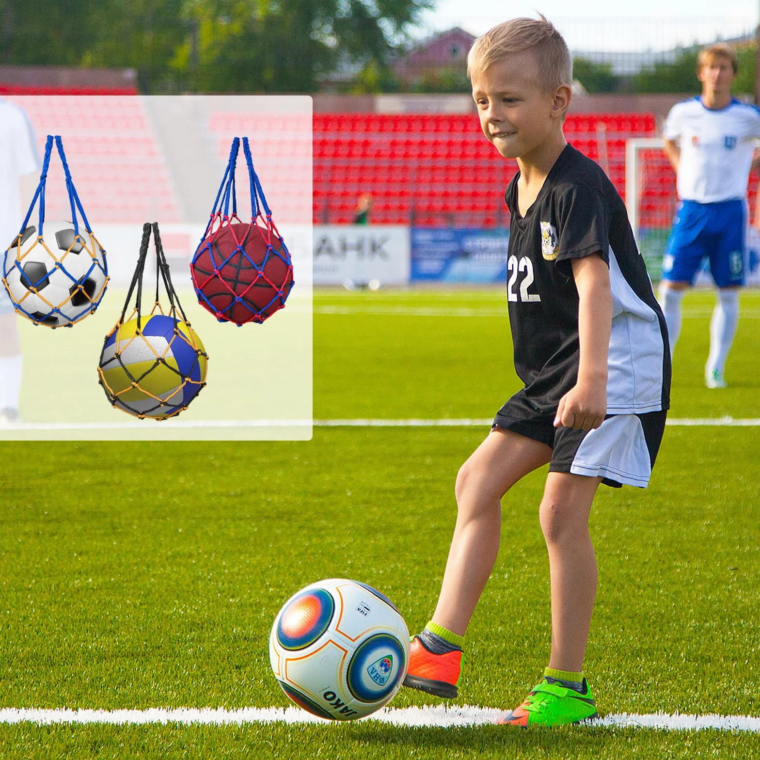 Bellanova 3 Pezzi Borsa a Rete Sportiva Pallone, Sacchi a Rete per Palloni, Rete Portatile per Palloni, Basket, Pallavolo, Palla da Rugby Borsa da Calcio Portatile