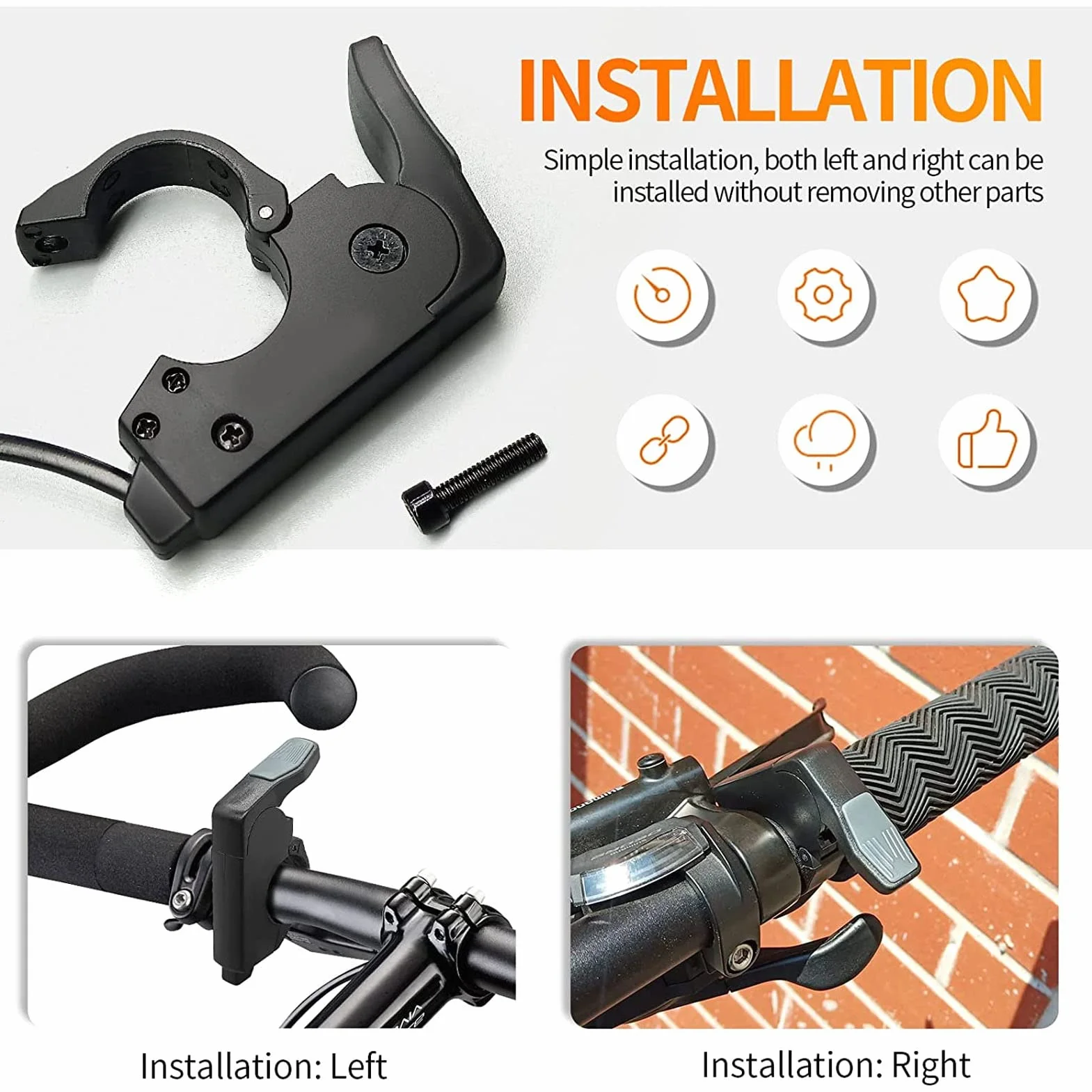 Design Compatto Controller Dell'acceleratore Pollice 12V-72V, Funzionamento a Destra Sinistra, Connettore a 3 Pin a 3 Pin per Manico 22 Mm per Bici Elettrica con Cavo
