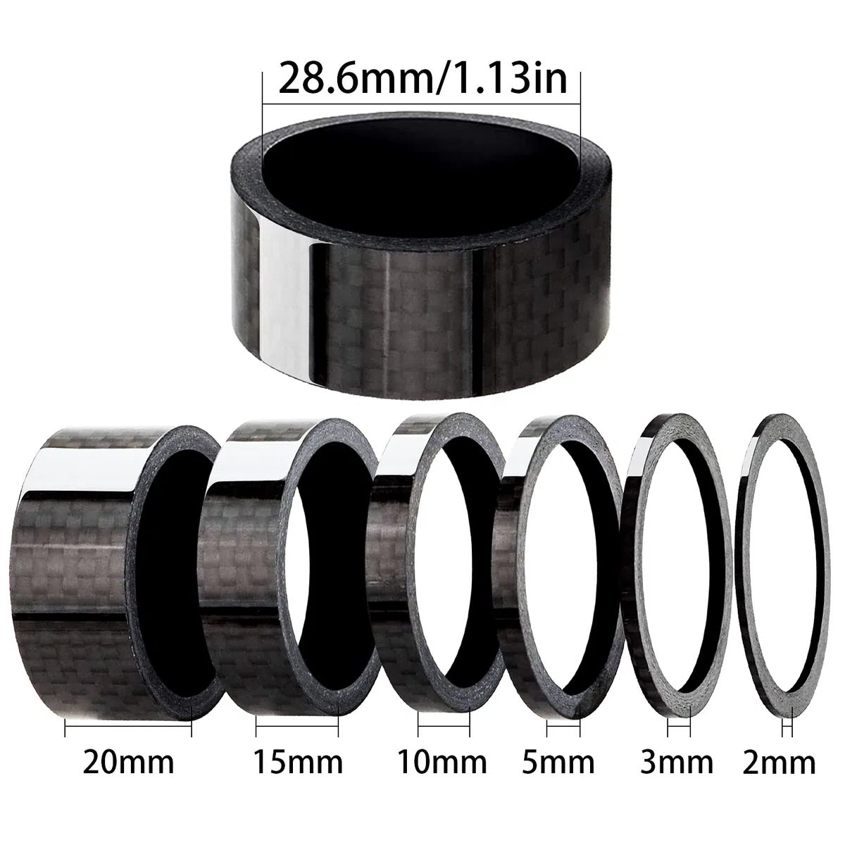 HONGECB Distanziatore in Fibra di Carbonio, Distanziatori per Bicicletta in Fibra di Carbonio, Distanziali in Carbonio per Bici, 1/8" Bike Headset Spacer, per Bici da Strada MTB, 6 Pz