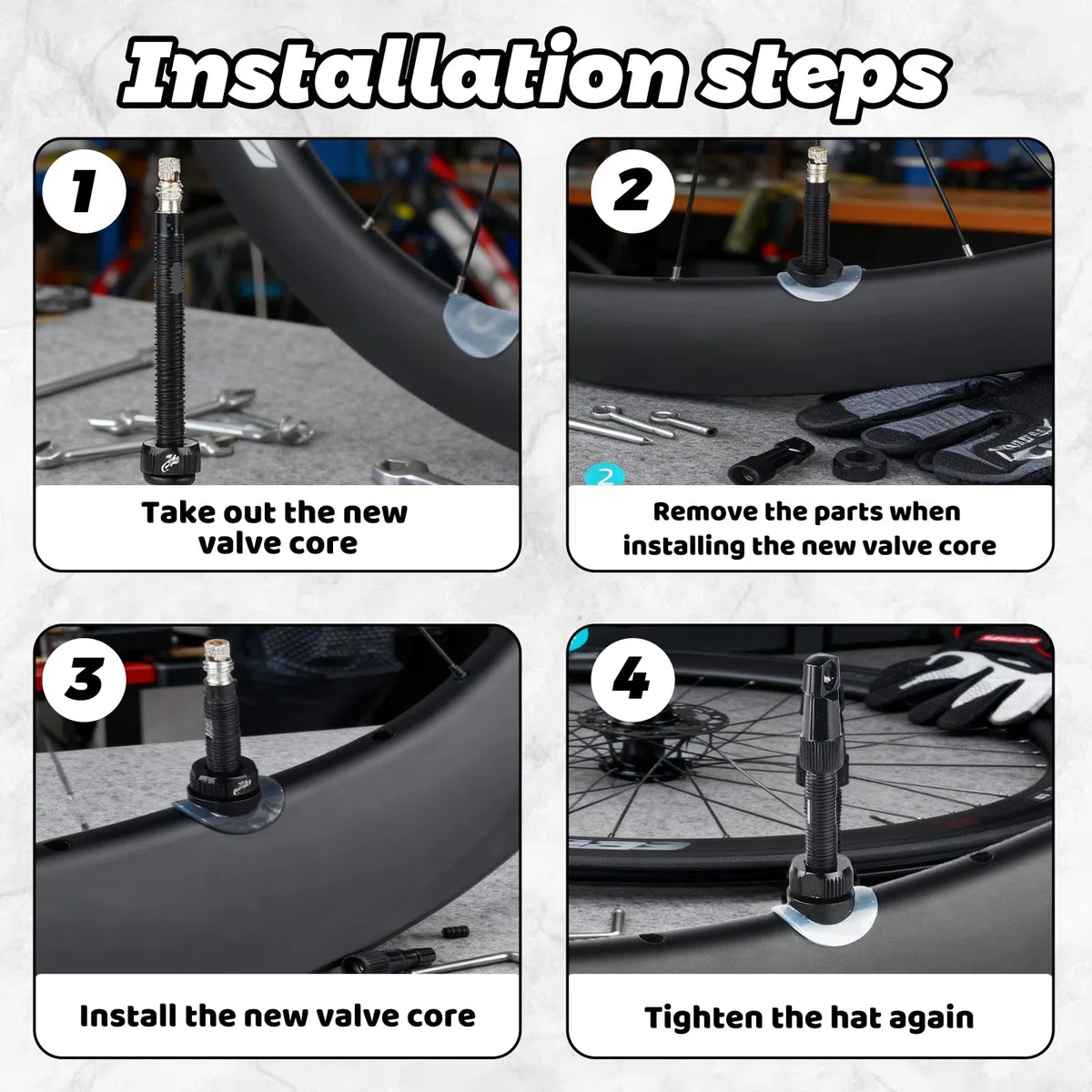 SoundZero 2 Pezzi Valvole Tubeless per Bici, Valvole Presta Tubeless Bici, Presta Tubeless Bicicletta MTB, Nere Bici Valvole Tubeless, Con strumento di rimozione valvola (50mm)