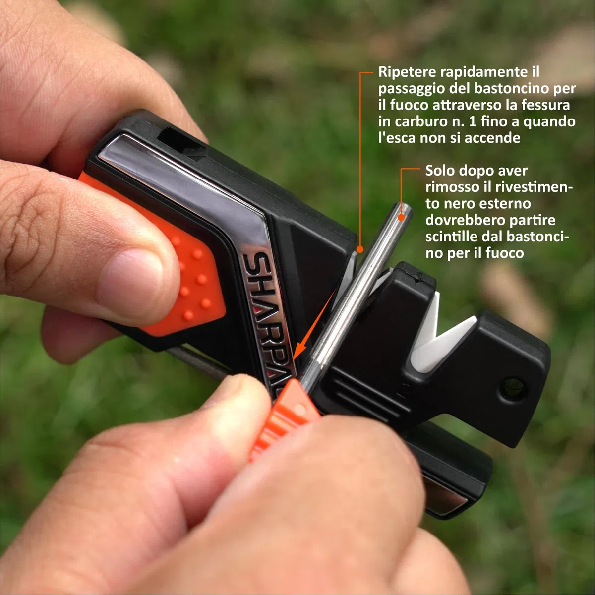 SHARPAL 101N 6 in 1 Portatile Affilacoltelli con Accendifuoco, Fischietto e Barra Affilatrice Diamantata, Risanare e Levigare Rapidamente Lame Dritte e Dentellate, Outdoor e Coltelli da cucina