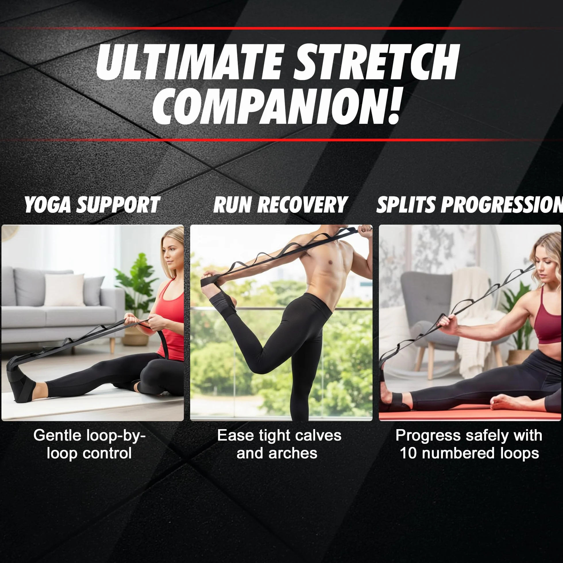 Cintura di Allungamento con 10 Ganci Regolabili – Cinghia Yoga per Stretching Gambe e Riabilitazione – Fascia Elastica Fitness per Balletto, Pilates, Ginnastica e Allenamento a Casa