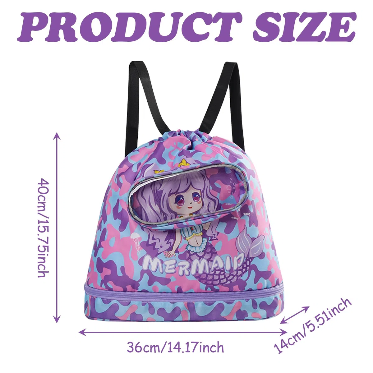 Sacca Sportiva Coulisse per Bambini, Sacca Zaino Sportivo Impermeabile, Borse a Zainetto Umidi e Asciutti Backpack per Ragazzo e Bambina Borsa per Viaggio Piscina Spiaggia e Scuola