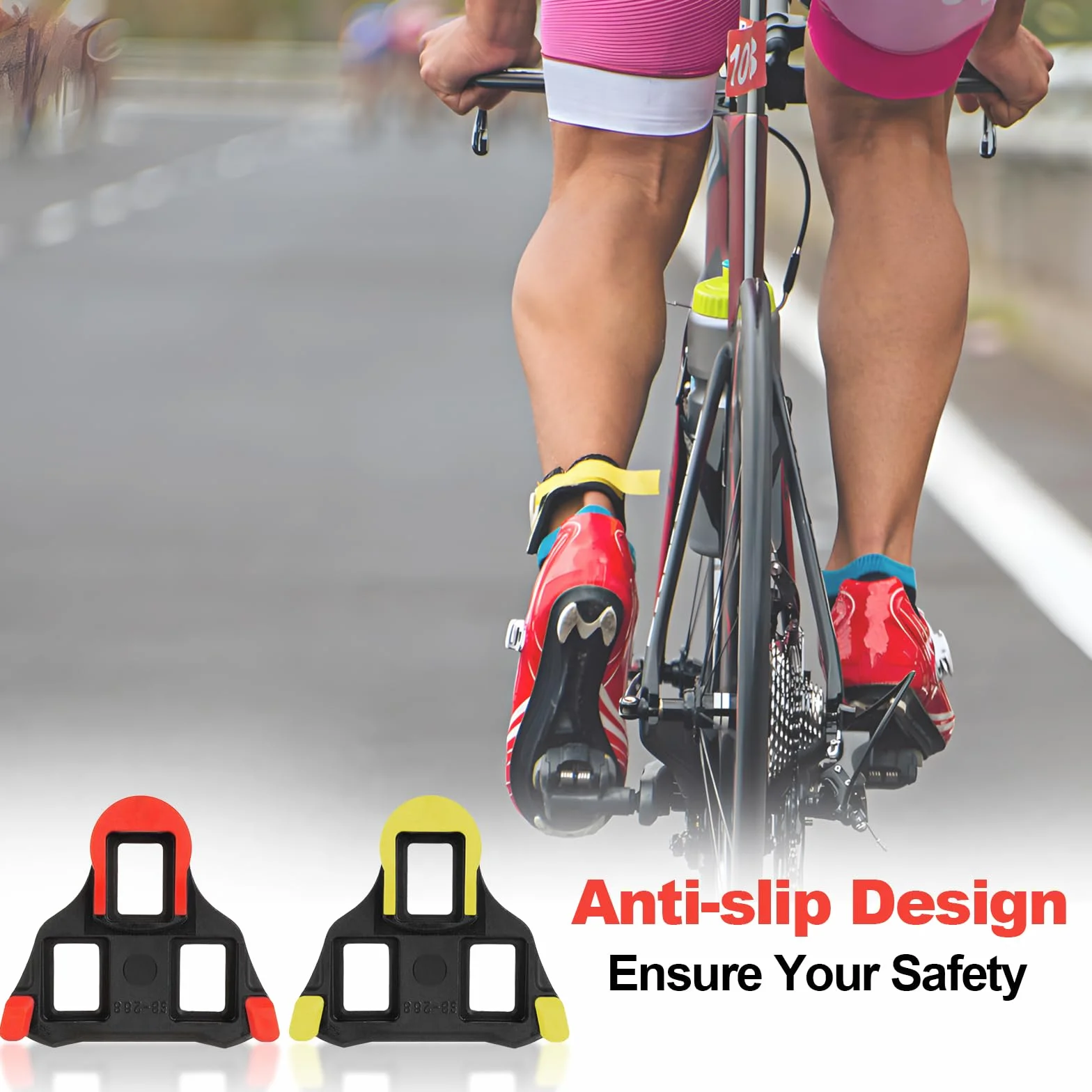 KATIMI 4 Pezzi Tacchette Bici da Corsa, Attacchi Scarpe Bici da Corsa Compatibili Shimano SPD SL Tacchette Cicismo (Gialle/Blu/Rosso)