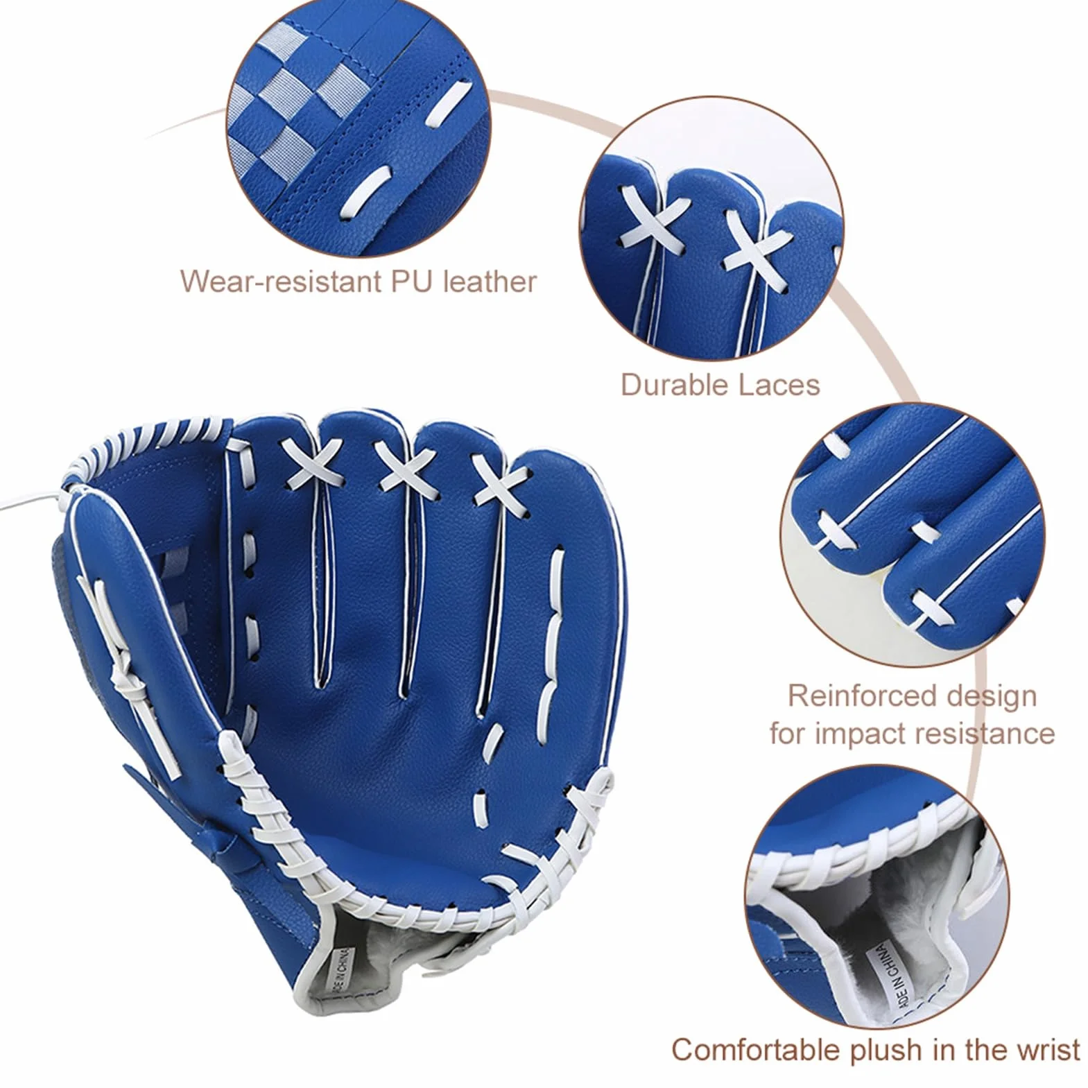 Wakects Giove di Baseball Giovanile, di Pratica del Baseball, Guanto Sinistra in Pelle PU con Polso Morbido, Tasca Profonda, Punti Rinforzati