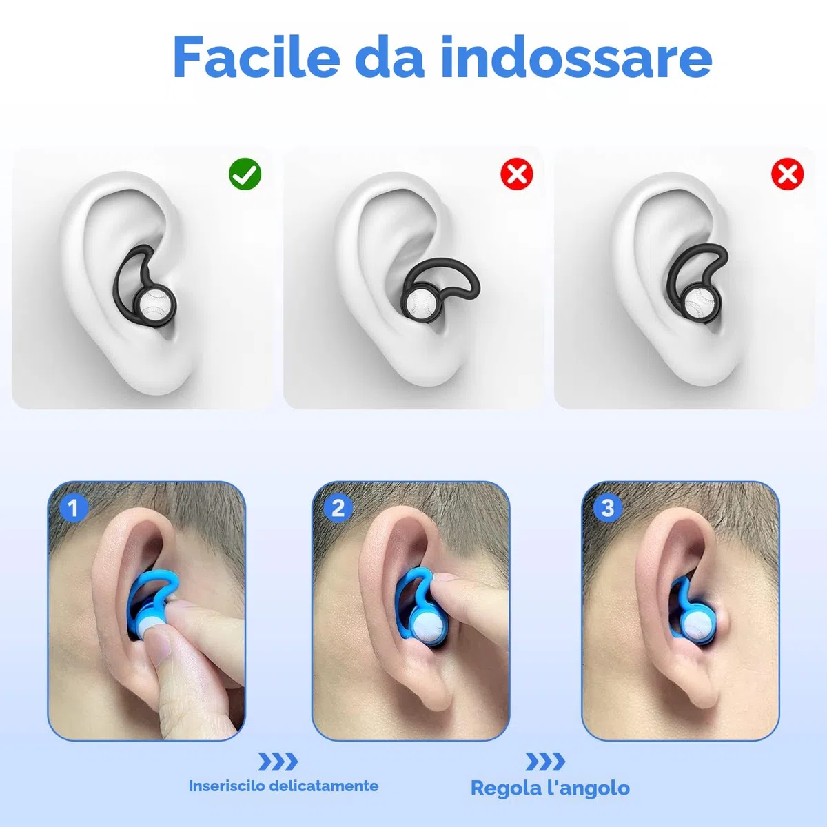 Tappi per le orecchie da nuoto per adulti, impermeabili, riutilizzabili, in morbido silicone, per doccia, nuoto, surf, snorkeling e altri sport acquatici (3 paia)