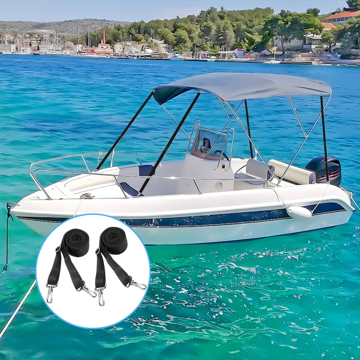 KATELUO 2 cinghie per tende da sole per barca, cinghie regolabili Bimini Top, cinghie superiori per barca, fascia antivento, per tenda, tenda da sole, cinghia di tensione per barca, canoa, kayak