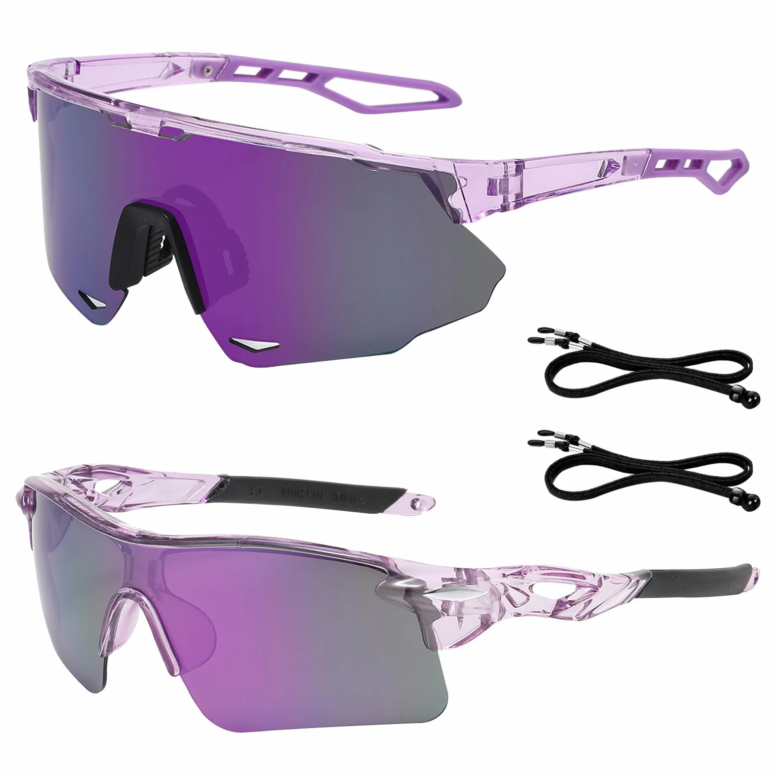 2 PCS Occhiali Ciclismo, Occhiali da Sole da Uomo Donna, Occhiali Sportivi Protezione UV Antivento Polarized Sunglasses Uomo per Attività All'aria Aperta Corsa Mountain Ciclismo, con 2 Cordino