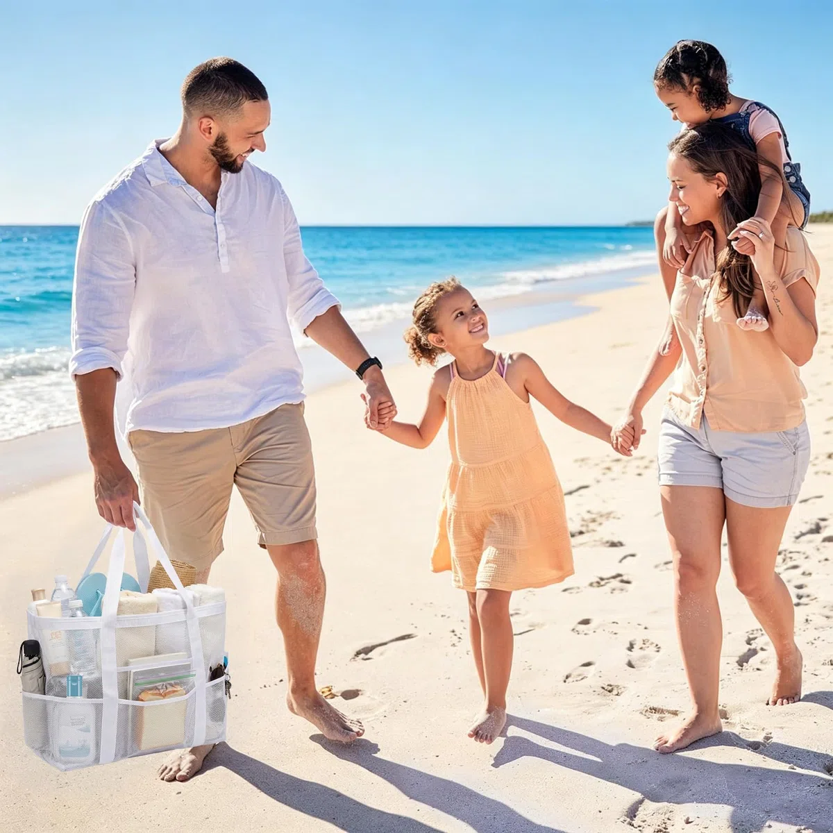 Borsa Mare Grande XXL Famiglia, Borsa da Spiaggia in Rete, Borsas Mare Donna, Bag Spiaggia Pieghevole, Traspirante, Moda, Pratica, per Nuotare, Campeggiare, Viaggiare, Fare Shopping