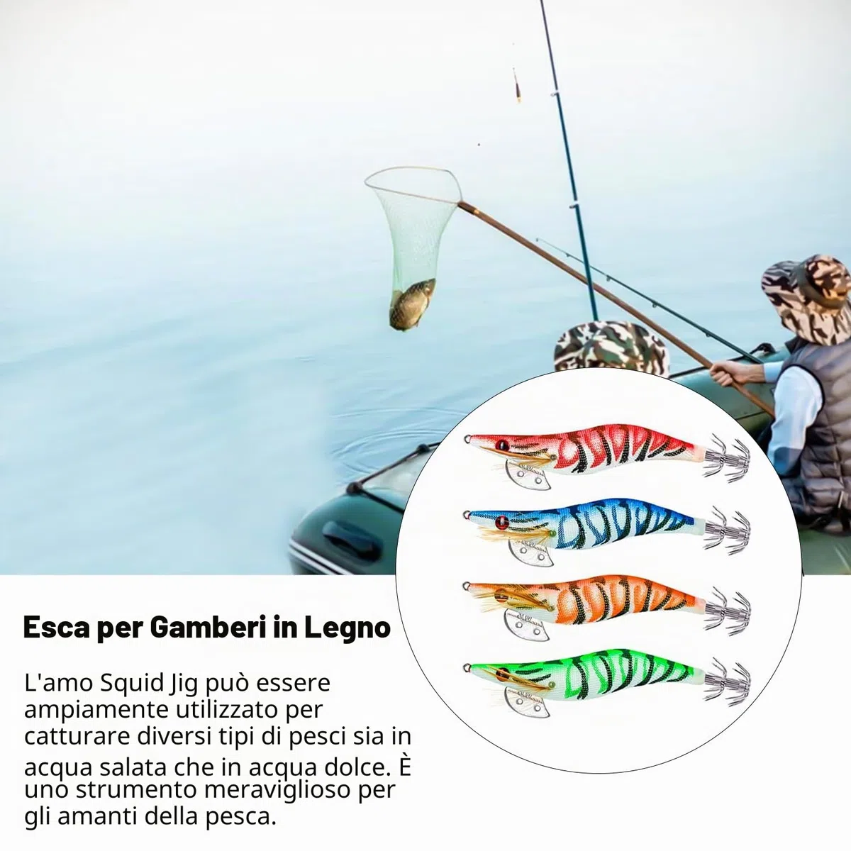 MagiSel Esche luminose pesca seppie, 4 Pcs esca per la pesca di calamari polpo esca per gamberetti, Ami per calamari di gamberetti, Esca per calamari di gamberetti, Esca per gamberetti esche