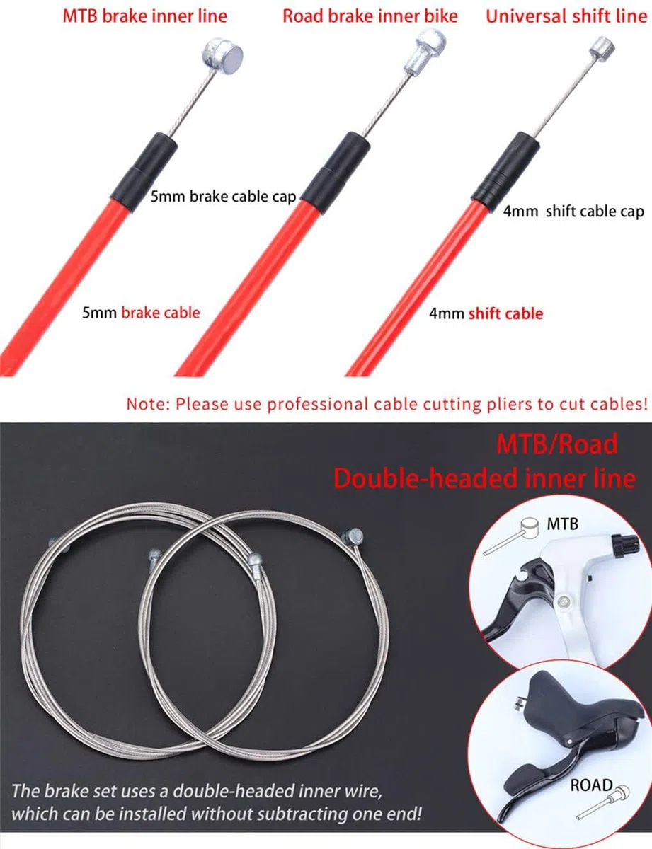 Kit cavi bici, CTRICALVER Kit alloggiamento cavi freno bici, Sostituzione cavo freno bici, Freni bici universali, Cavi freno bici, Cavi freno bici per MTB e bici da strada MTB (Nero)