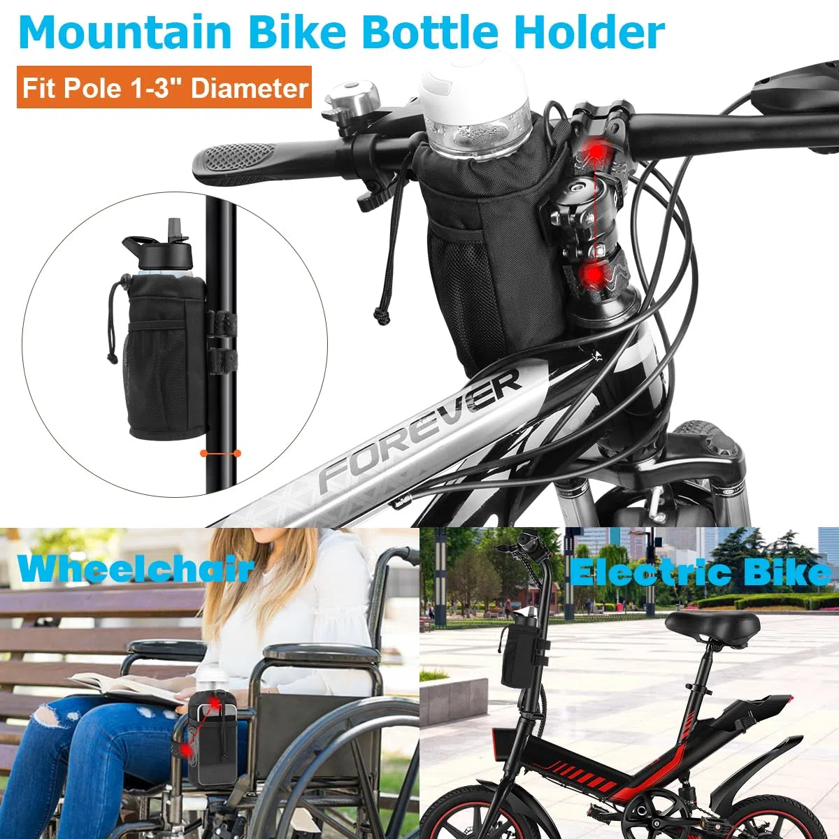 Portabottiglie per bicicletta, portabottiglie da 470-680 g, con cinghie antiscivolo rimovibili, diversi metodi di installazione, portabottiglie isolato per mountain bike, bici da strada,