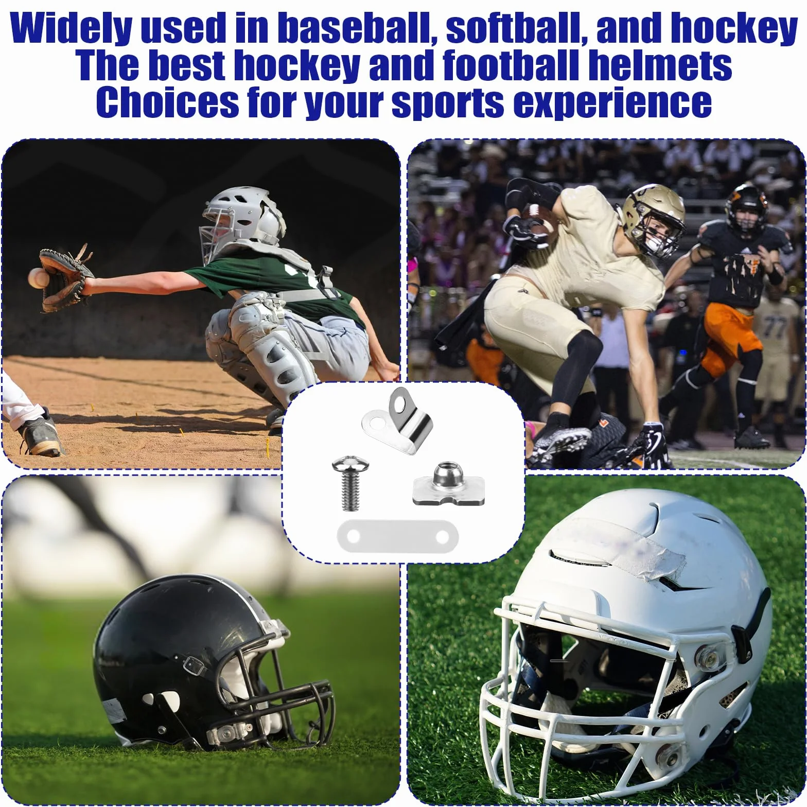 Kit Riparazione per Casco Football, Incluso Clip per Visiera da Football a Forma di R, Dadi, Viti, Guarnizione in Gomma, Baseball, Softball, Hockey, Kit Hardware per Casco da Football