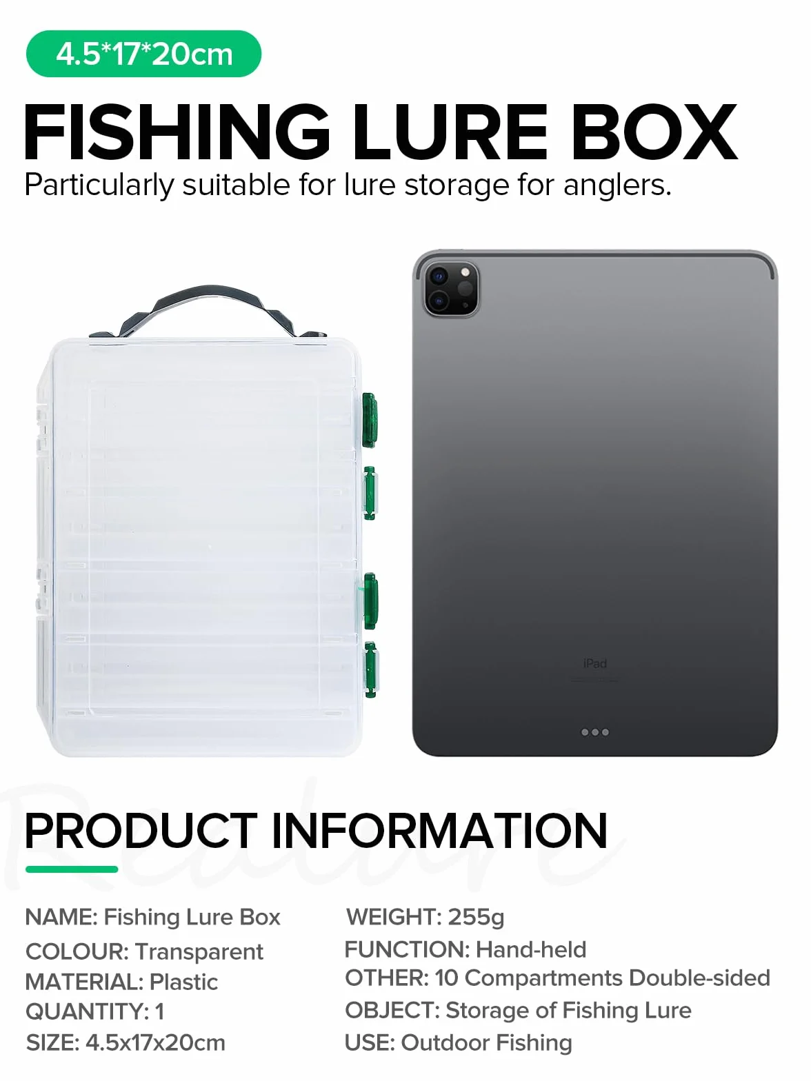 Realure Scatola per Esche da Pesca 4,5x17x20 cm 10 Scomparti Trasparente
