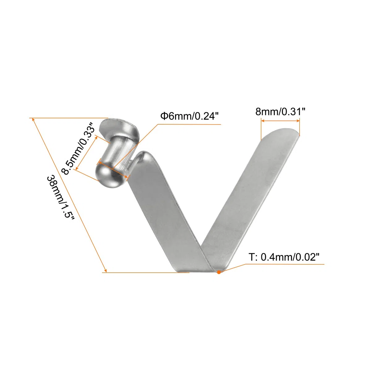 QUARKZMAN 30pz Fermaglio a Molla Singolo Pulsante per Pagaia da Kayak 6x8,5x38mm 65Mn Cavo a Forma V Acciaio Molle Sollevare Clip Asta Tubo con Bloccaggio Telescopico per Tenda Campeggio