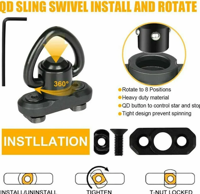 ACEXIER 2PCS Adattatore per Montaggio a Perno Girevole Mlok Rail Quick Release QD Sling Swivel Mount