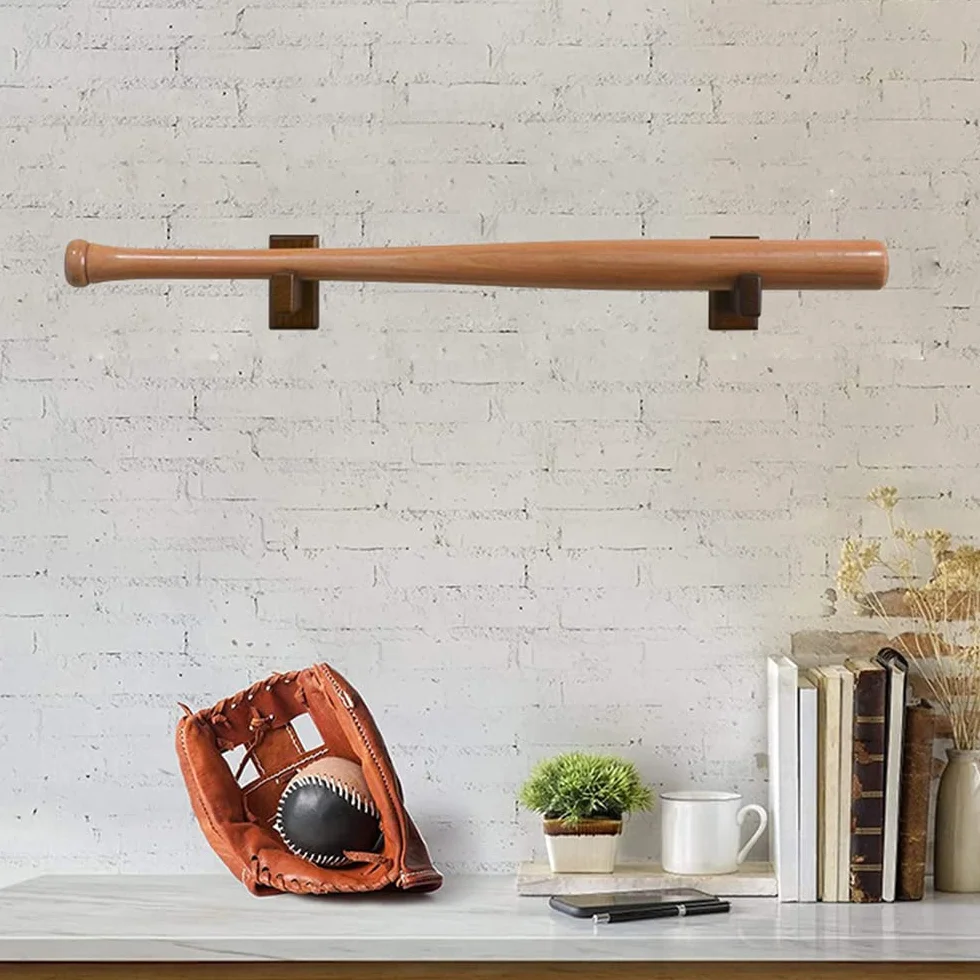 2 Pezzi Supporto da Parete per Mazza da Baseball, Display Orizzontale Staffa Parete Porta Mazza, con Feltro Supporto a Parete Baseball per Softball, Hockey Stick Display Case(Marrone)