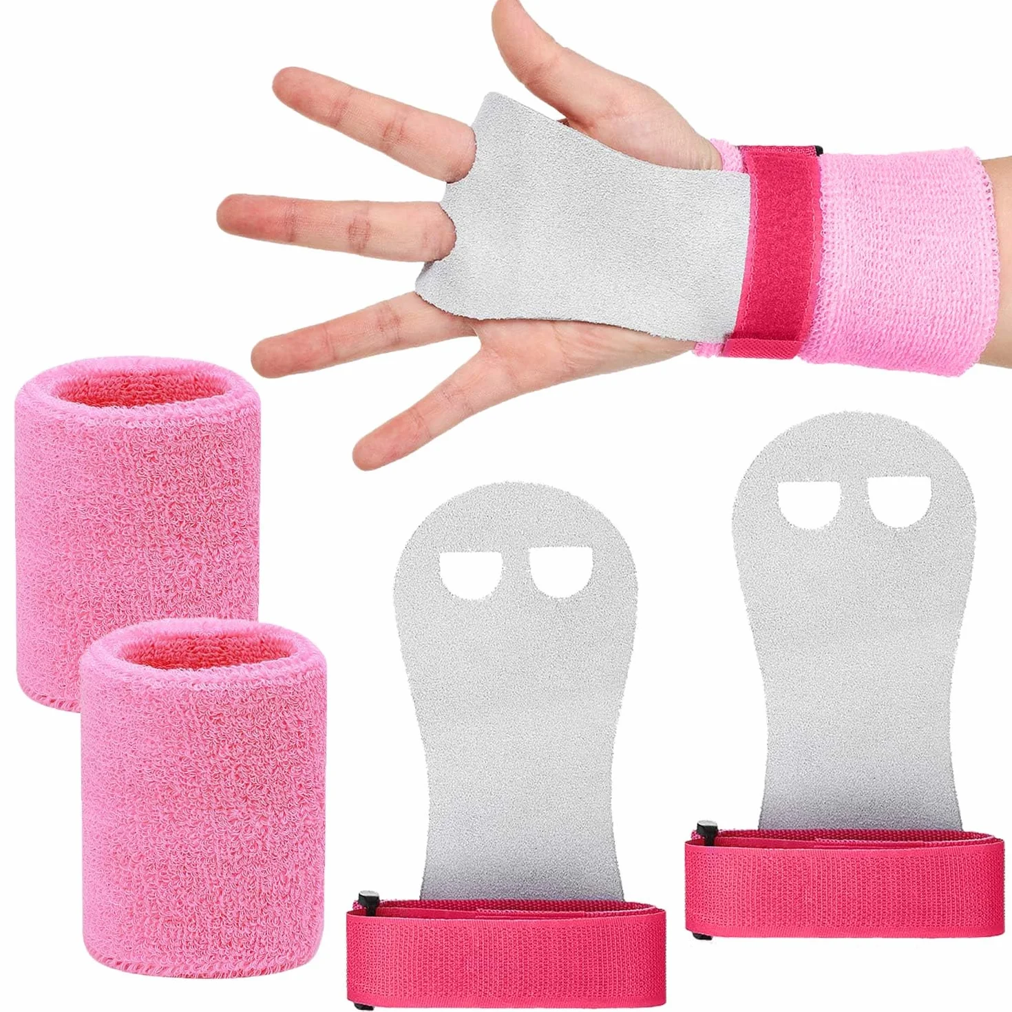 Cinturini da Polso con Presa per Ginnastica Sportiva, Protezione del Polso per Sollevamento Pesi per Ragazze Bambini (Rosa)
