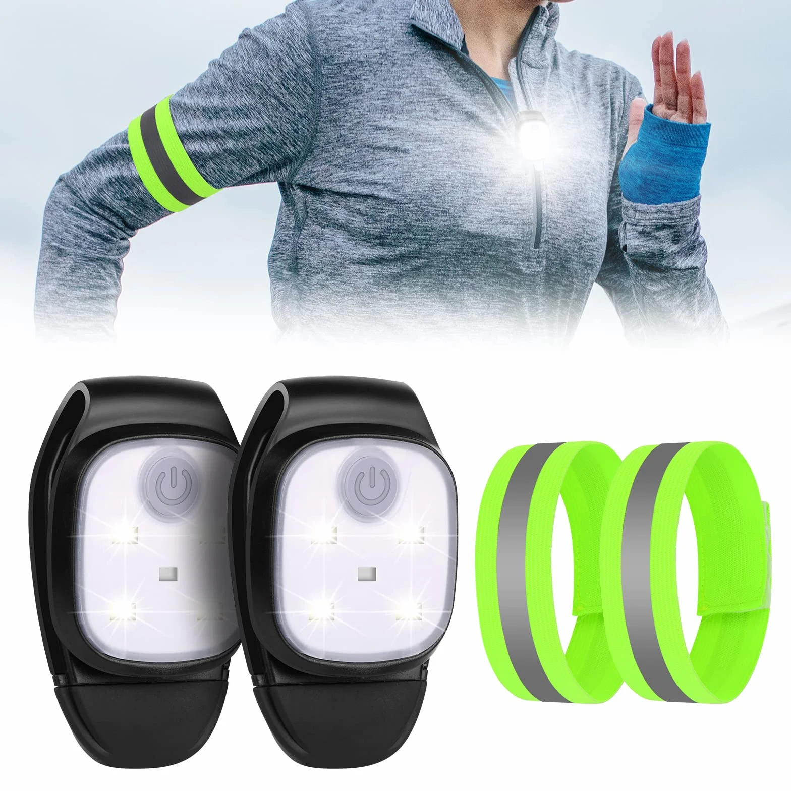 Lampada Frontale a LED Ricaricabile USB Impermeabile con Clip, 4 Modalità Torcia per Corsa Campeggio Ciclismo (2 Pezzi)