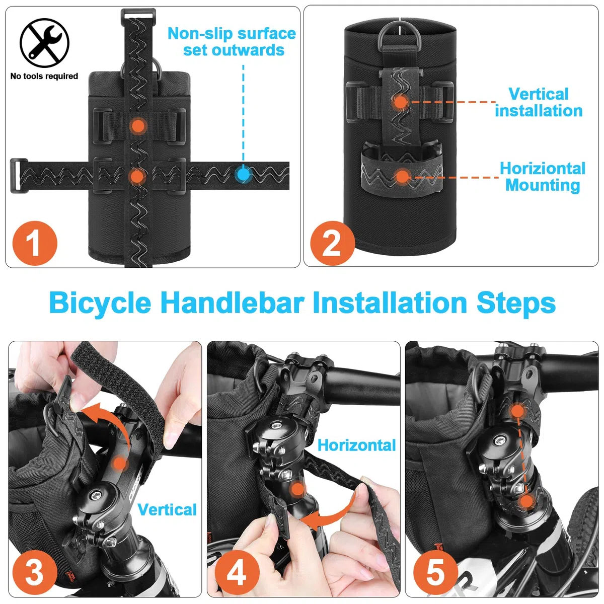 Portabottiglie per bicicletta, portabottiglie da 470-680 g, con cinghie antiscivolo rimovibili, diversi metodi di installazione, portabottiglie isolato per mountain bike, bici da strada,