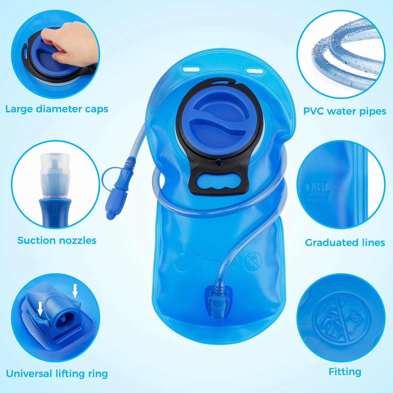 Bolla d'acqua da 2 l, per esterni, con valvola a morsa e spazzola per la pulizia, zaino senza BPA, a prova di perdite, per escursioni, campeggio, ciclismo e arrampicata