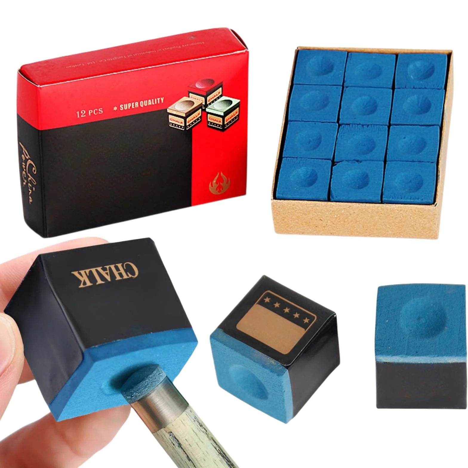 Gesso Biliardo Scatola,12pcs Gessetti per Tacchetti da Biliardo,Gesso Stecca Blu,Gessetti Biliardo,Gesso da Biliardo,Gessetto da Biliardo,Pool Cue Cubes,per Appassionati e Professionisti