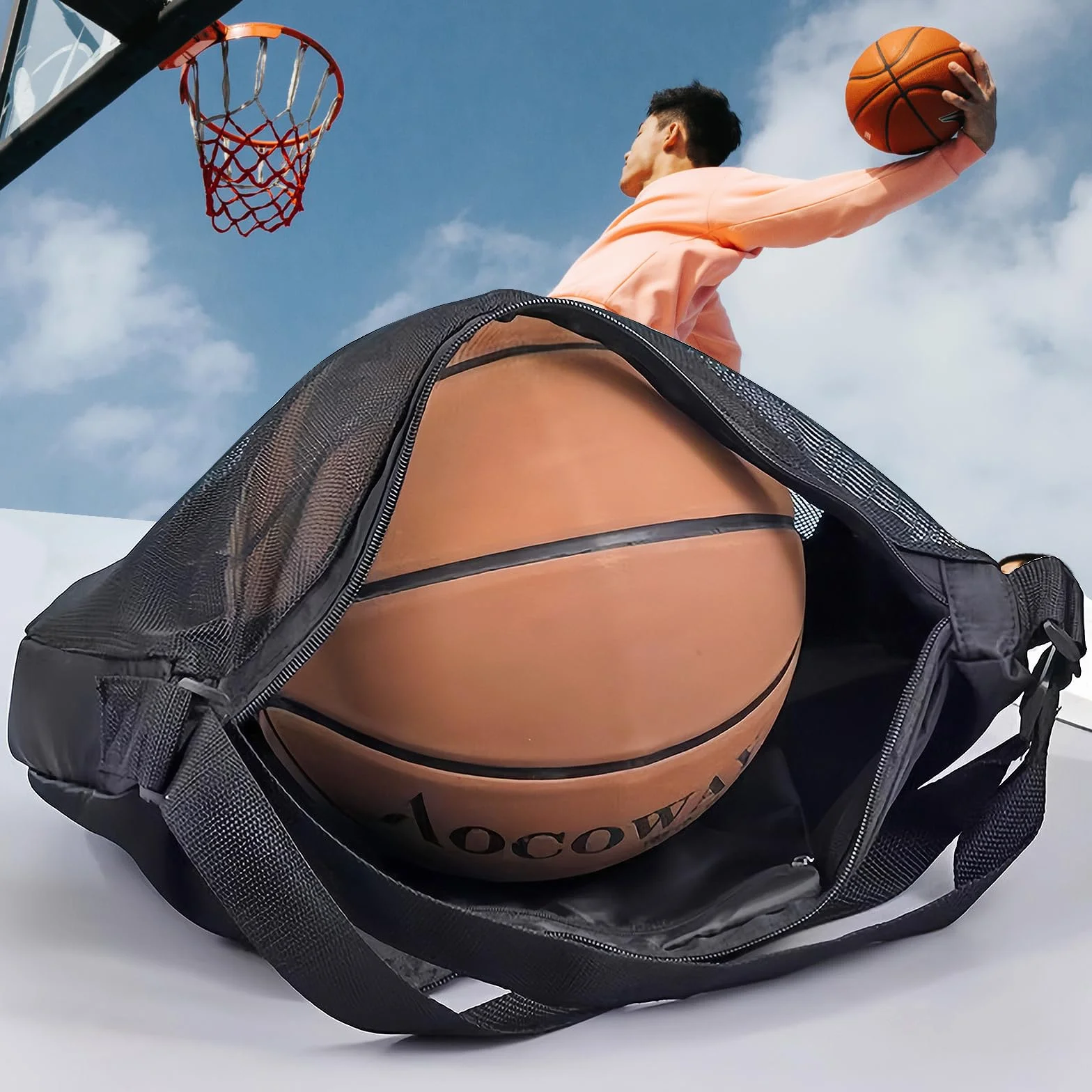 Zaino Basket, Sacca Pallone Basket, Borsa da Basketball Grande per Palestra, Zaino Calcio con Scomparto, Regolabile, Borsa a Rete per Calcio, Basketball, Pallamano, Pallavolo