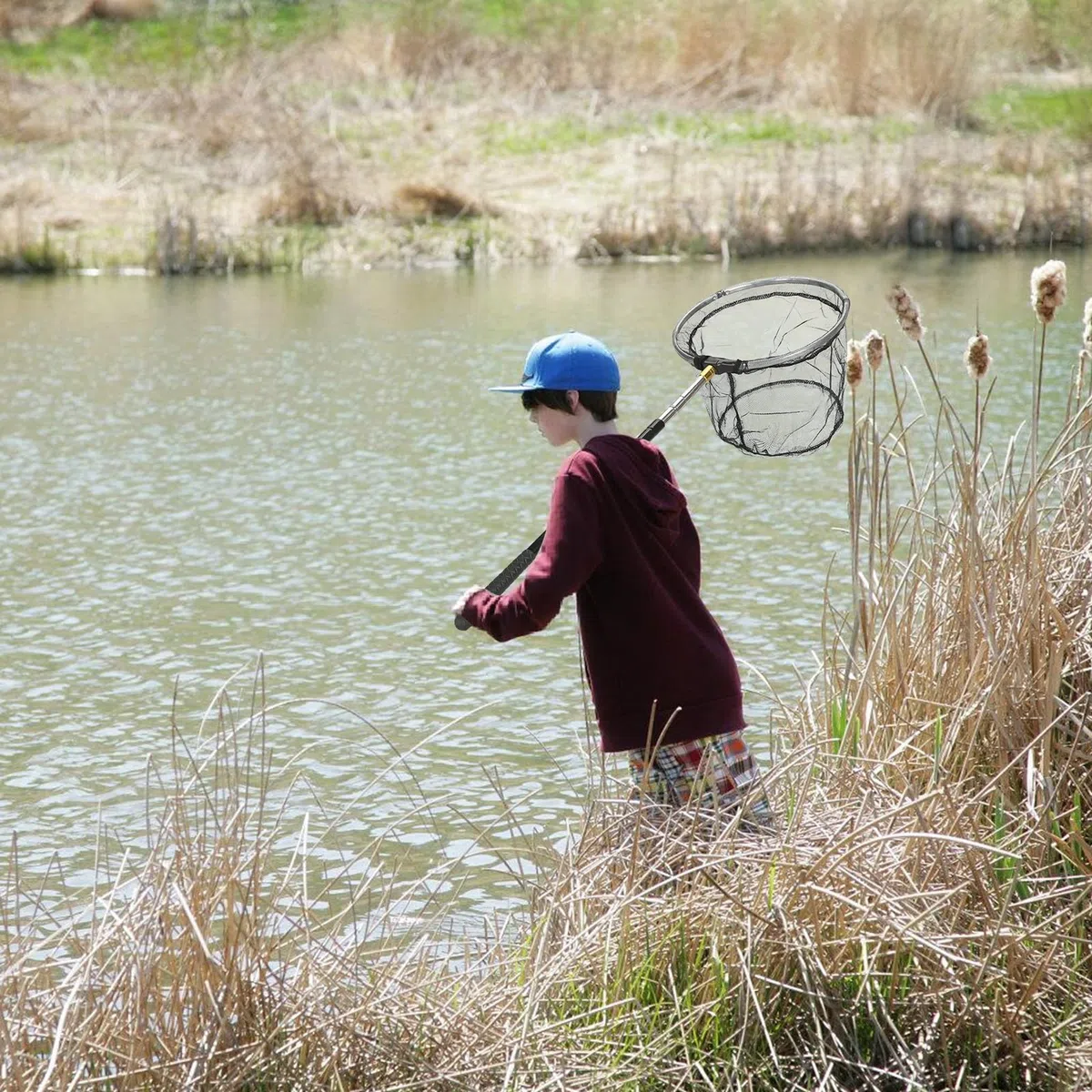 Set di 2 reti da pesca telescopiche, con rete da pesca pieghevole, 150 cm, accessorio da pesca all'aperto, per bambini e adulti