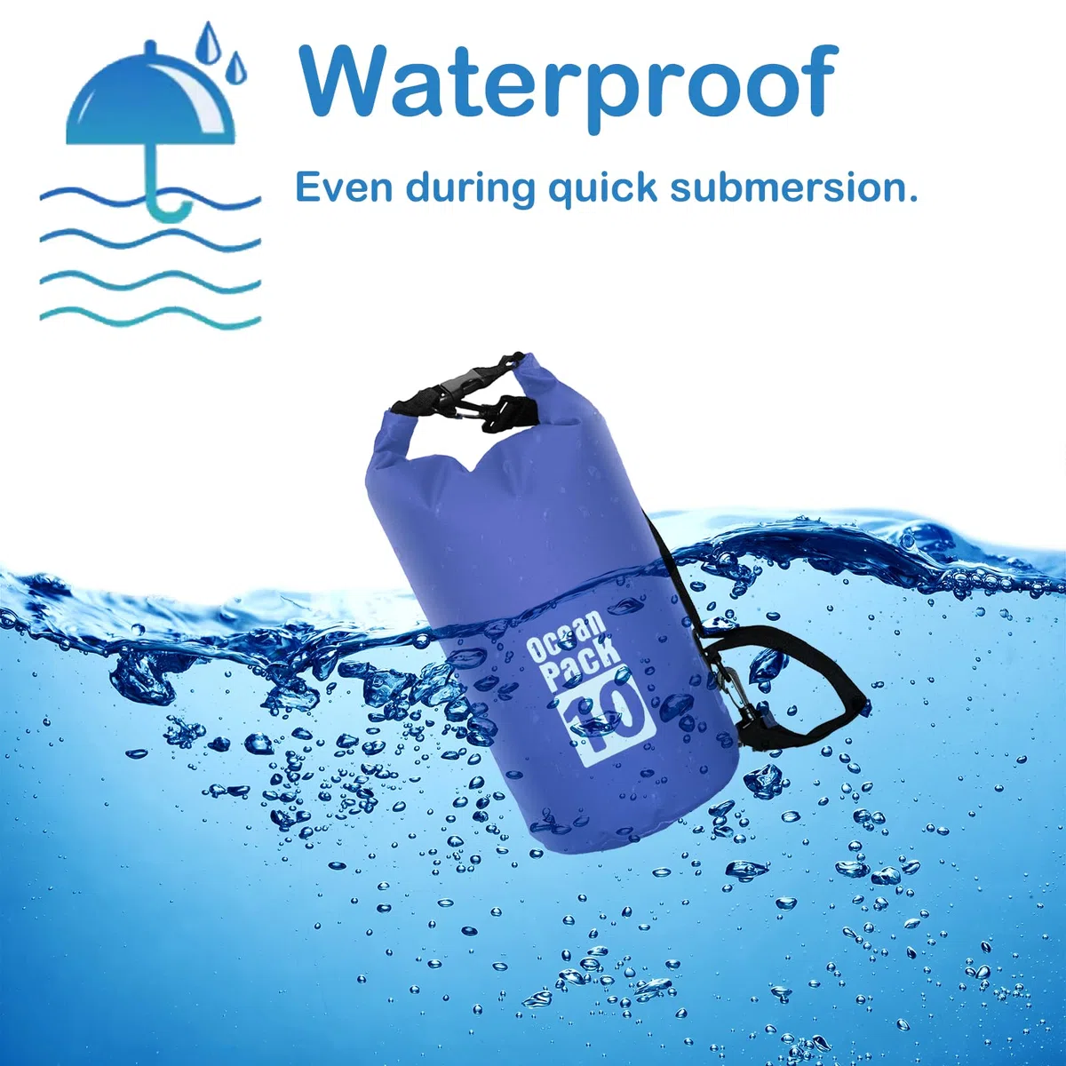 POPOYU 10L Borsa Impermeabile,Blu Waterproof Zaino Impermeabile Sacco Impermeabile con Tracolla Regolabile,2L/5L/10L/15L/20L/30L Dry Bag per Outdoor Sport Acquatici,Barca, Pesca, Rafting, Nuoto