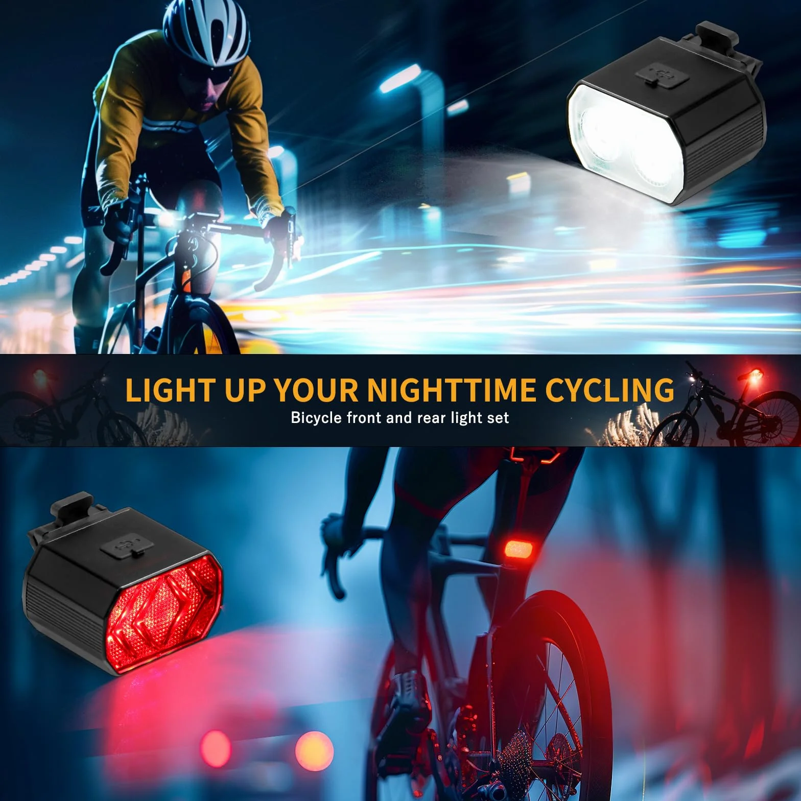 Blendura Luci Bicicletta LED, Luci Bici USB Ricaricabili 4+6 Modalità Luce Bicicletta Anteriore & Posteriori Luci per Bicicletta Adatto per Varie Bici