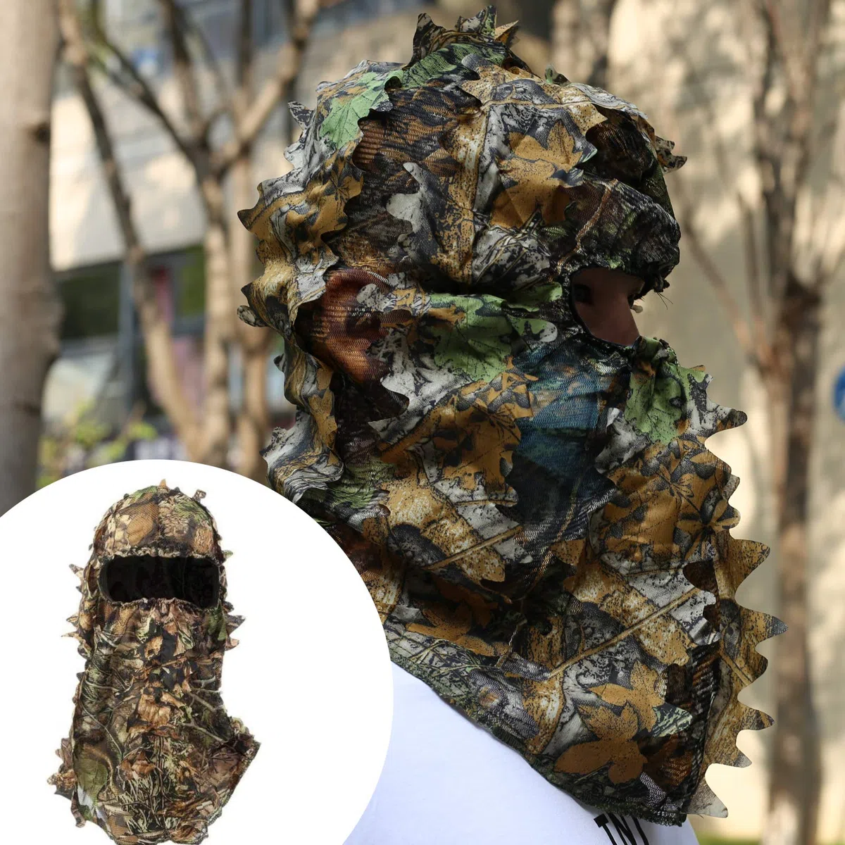 3D Foglia Mimetica Maschera, Foglie Camouflage Caps Cappello a Foglie Mimetiche Ghillie Cappello da Caccia al Tacchino per Esterno