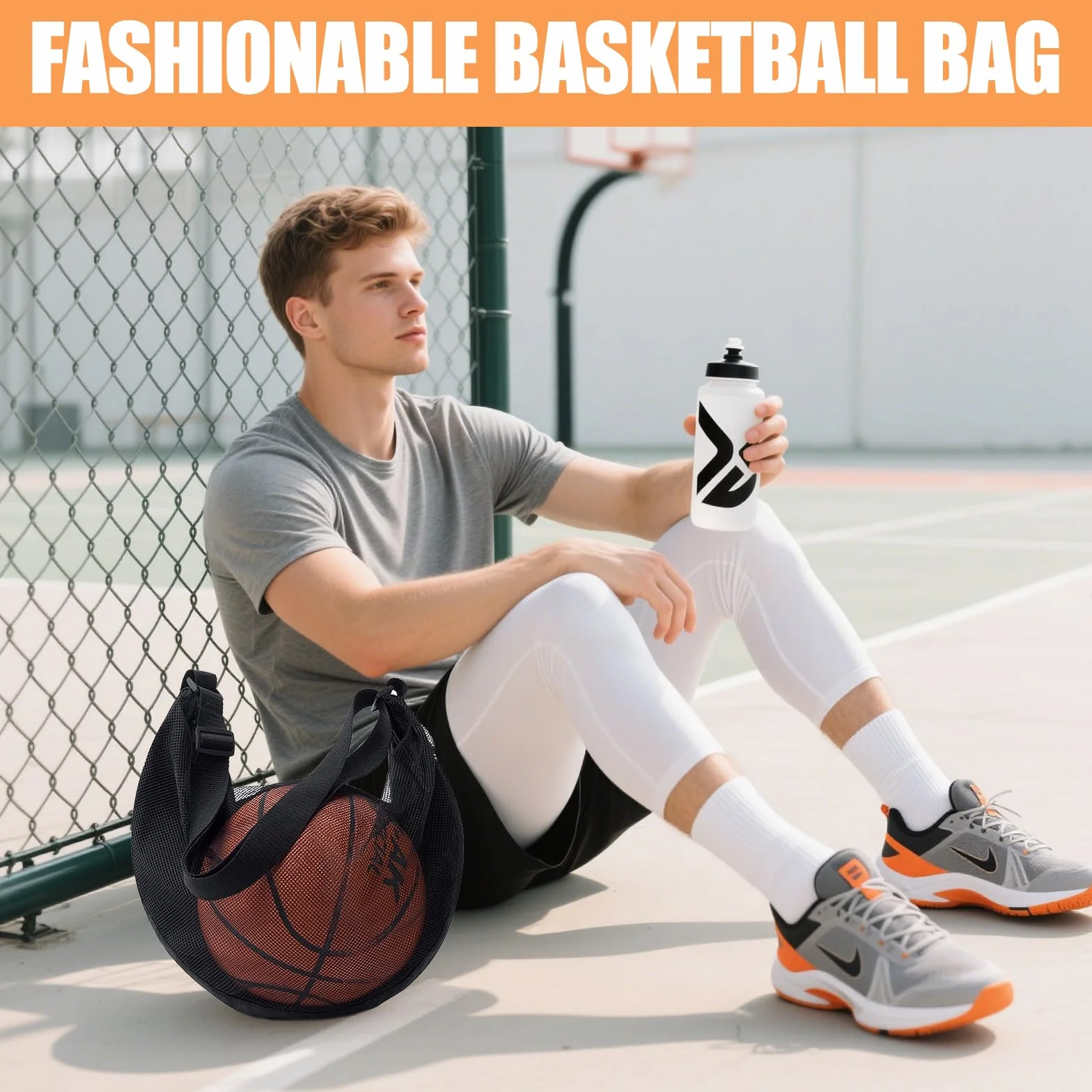 Zaino Basket, Sacca Pallone Basket, Borsa da Basketball Grande per Palestra, Zaino Calcio con Scomparto, Regolabile, Borsa a Rete per Calcio, Basketball, Pallamano, Pallavolo