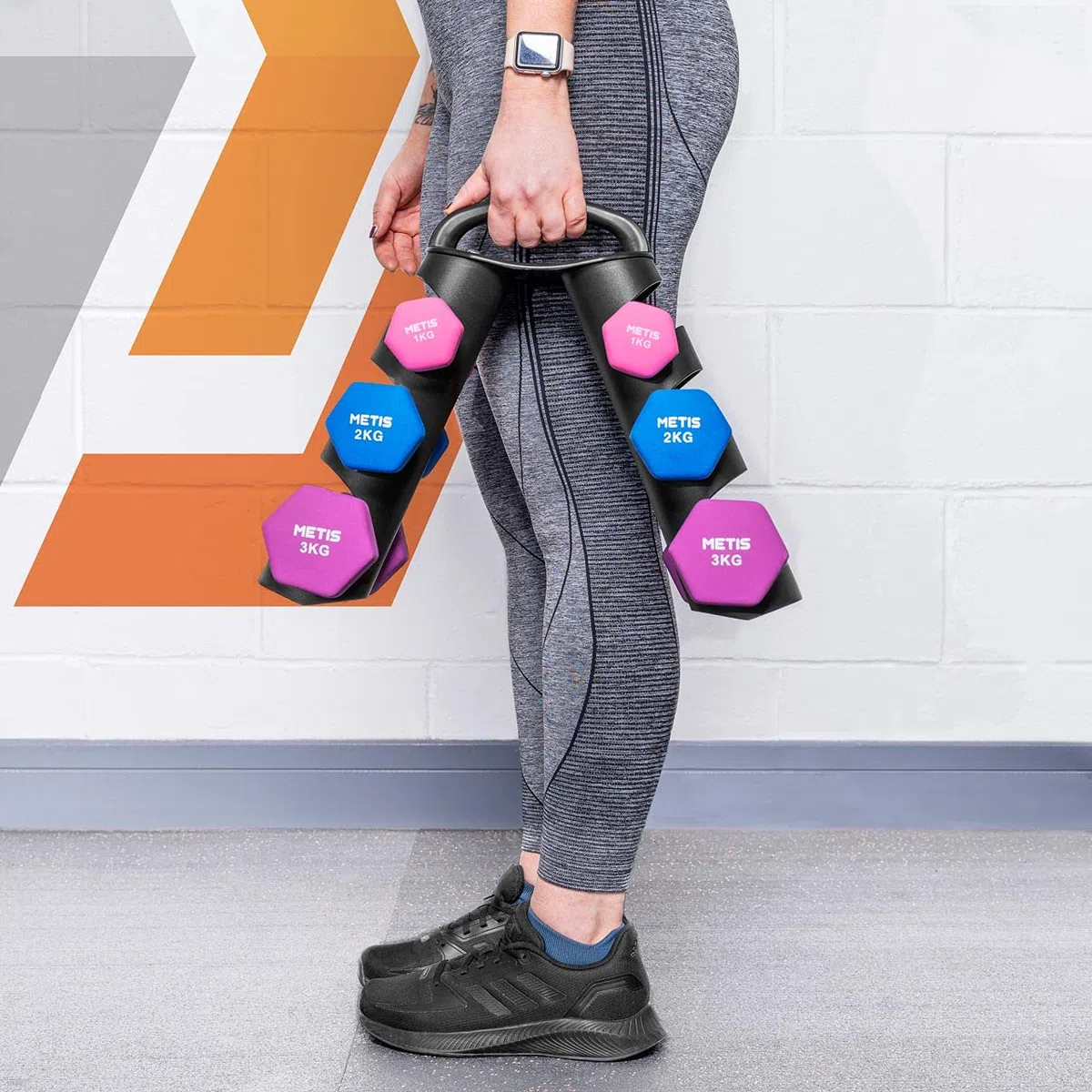 METIS Portamanubri Portatile - Porta Pesi Con Peso Massimo Di 15kg | Sostiene Fino A 3 Paia Di Manubri In Neoprene | Attrezzatura Per Palestra A Casa | Include Solo Il Portapesi