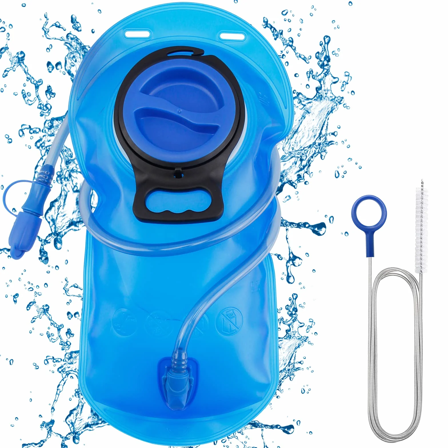 Bolla d'acqua da 2 l, per esterni, con valvola a morsa e spazzola per la pulizia, zaino senza BPA, a prova di perdite, per escursioni, campeggio, ciclismo e arrampicata