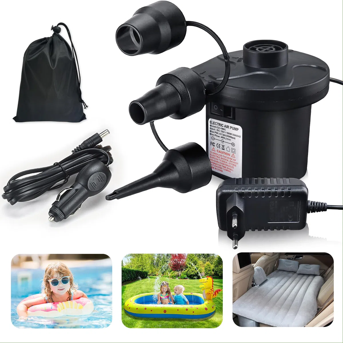 Pompa ad aria elettrica, pompa ad aria per materasso ad aria 2 in 1, pompa elettrica gonfiabile e sgonfiabile, pompa ad aria portatile per materasso, piscina, materasso ad aria, barca galleggiante