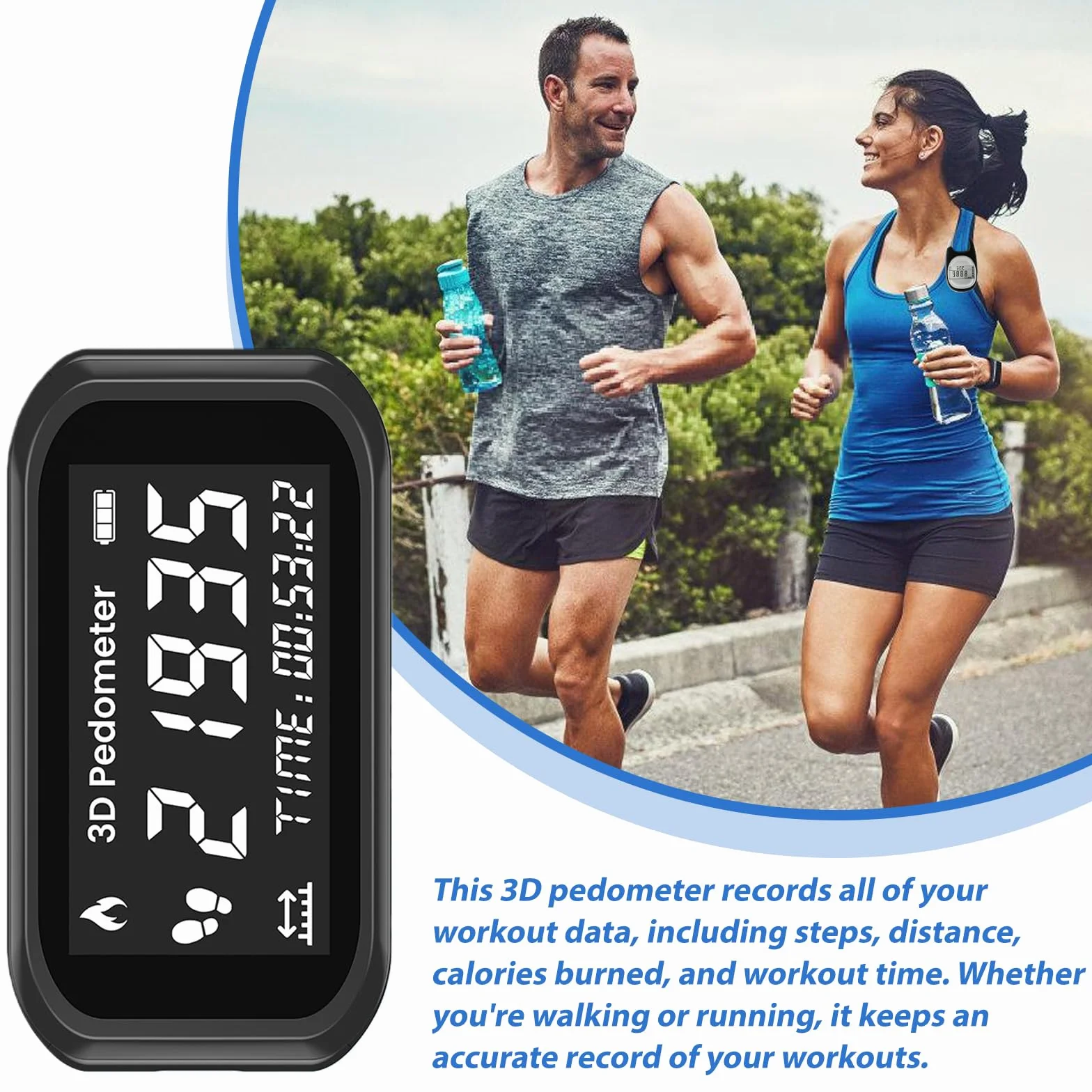 Contapassi 3D per camminare, contapassi di precisione con clip portachiavi, semplice contapassi per camminare con display LCD, tracker per camminare, escursioni, sport, allenamento