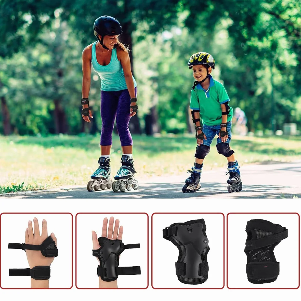 1 Paio Polso Traspirante Avanzata,Guanti da Sci Estesa Polso, Palmi Protezione Roller Skating Guanti Antiscivolo Regolabile
