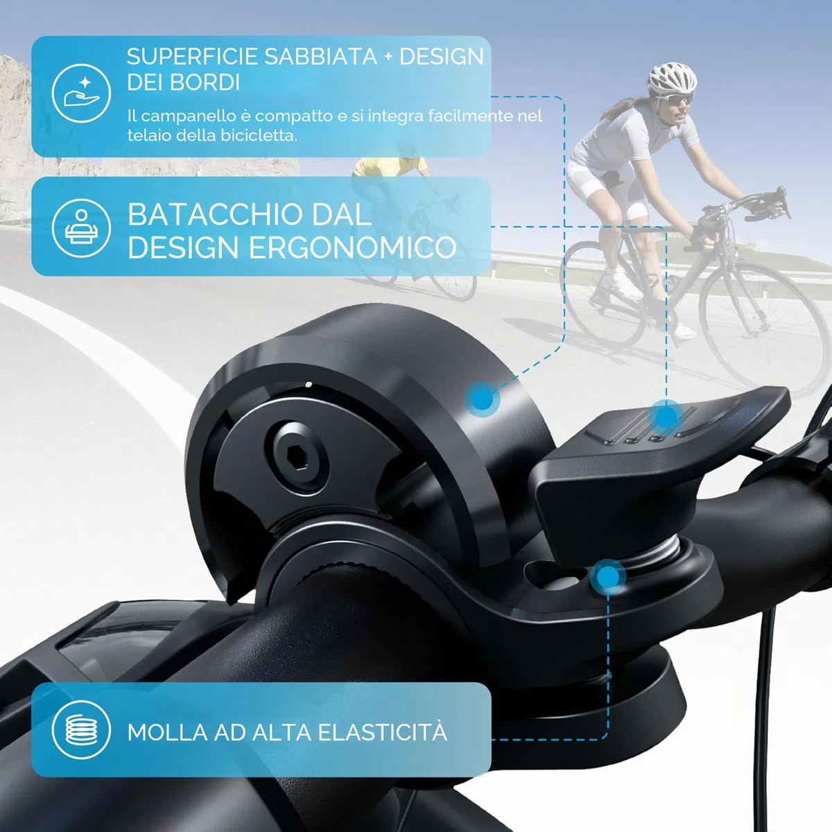Greallthy Campanella per Bicicletta, Mini Campanello in Lega di Alluminio Super Loud, Nuovo Aggiornamento 2025 per MTB Bici da Corsa Ebike Mountainbike, Manubrio 19-25.4 mm.