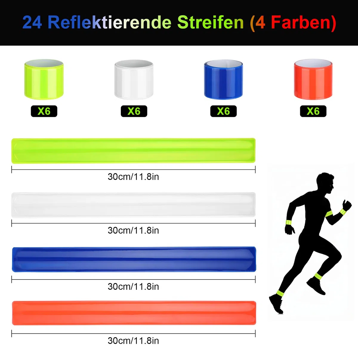 BOOHO Bohoray 24 Bracciali Riflettenti, Bracciali Sportivi Riflettenti Ad Alta visibilità, Braccialetti Slap Bracciale, Fasce Riflessione di Sicurezza, 4 Colori per Ciclismo, Jogging E Escursionismo