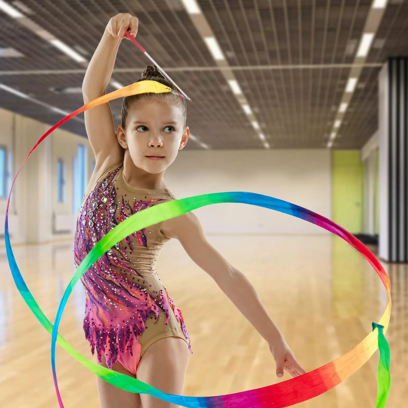 Nastri da Ballo 12 Pezzi, Nastro da Ginnastica Colorato, Bacchetta Ginnastica Ritmica, Dance Ribbons per Bambini 2m