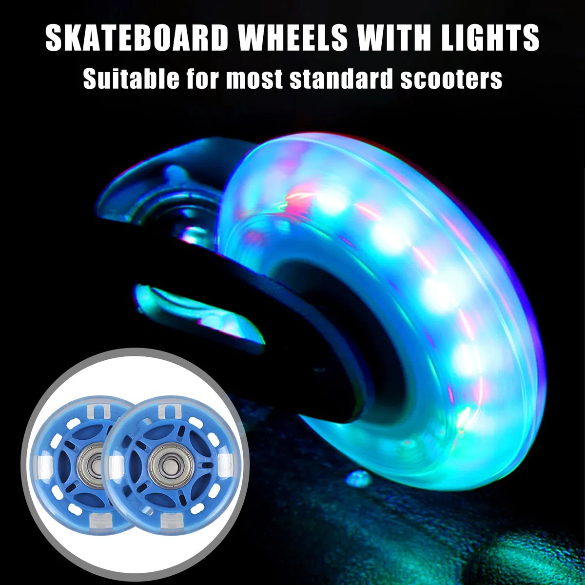 4Pcs Ruota per Monopattino 80MM, Ruote Luminose per Scooter, Ruote di Ricambio per Scooter 80MM, Stunt Scooter Ruote, con Cuscinetti a Sfera ABEC-9, Unisex Adulto (Blu + Nero)