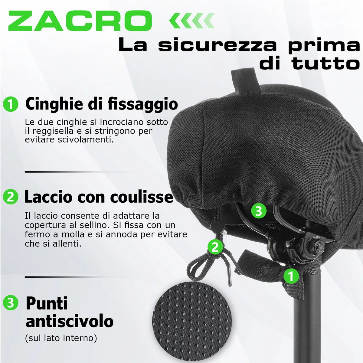 Zacro Coprisella Bici Gel Extra Morbido-Copri Sella Bici Imbottito Antiscivolo，Coprisella Cyclette Compatibile Peloton，Unisex per Interni/Esterni，MTB E-Bike Spinning，Impermeabile con Design Ergonomico