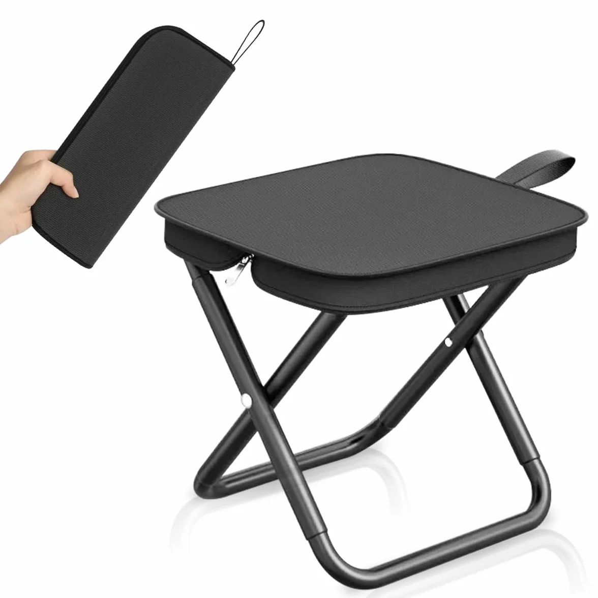 Sgabello da Campeggio Pieghevole Portatile Mini Leggero da Pesca (Nero)