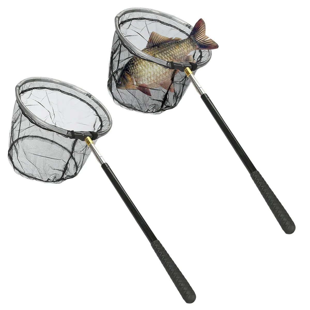Set di 2 reti da pesca telescopiche, con rete da pesca pieghevole, 150 cm, accessorio da pesca all'aperto, per bambini e adulti