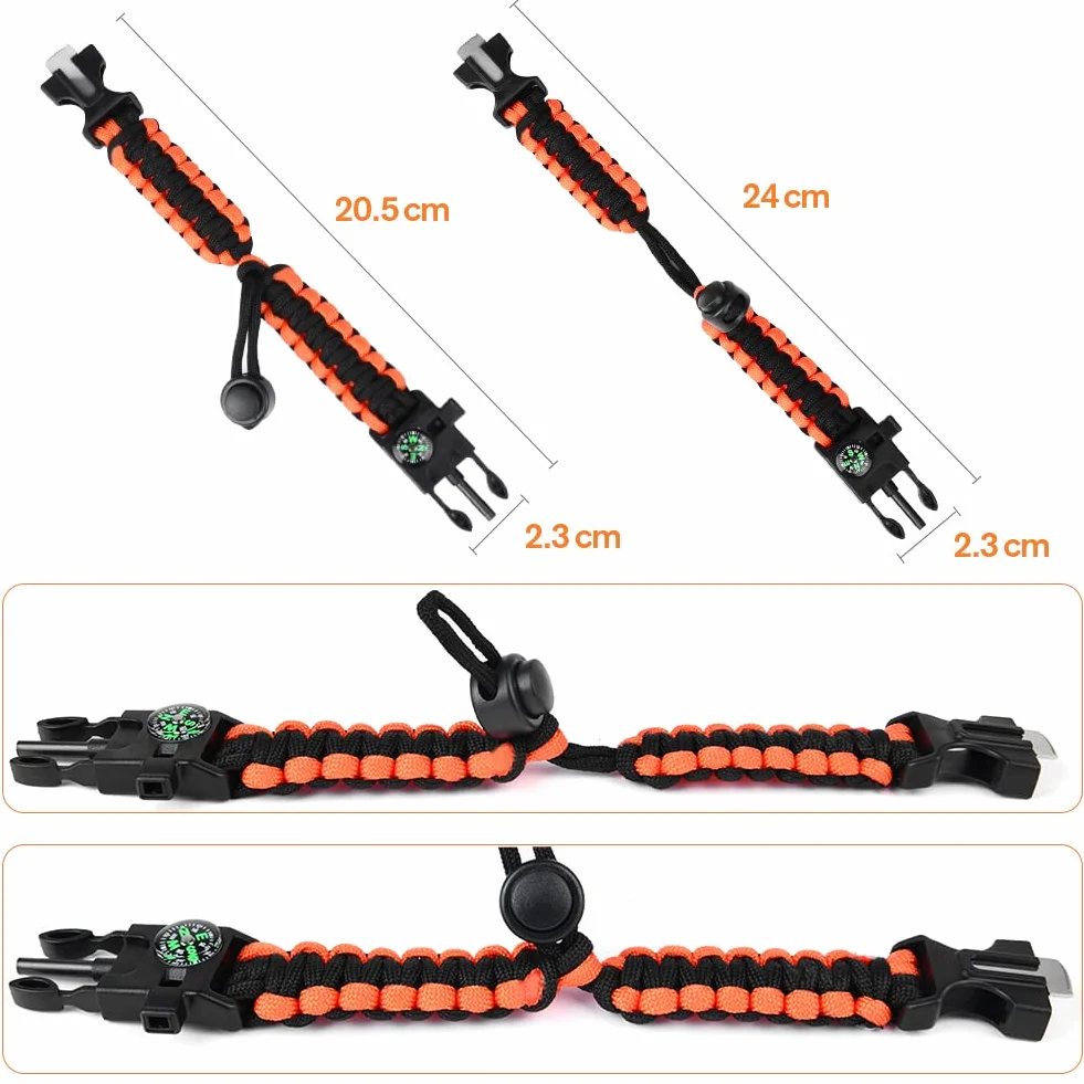 flintronic Braccialetto Paracord Sopravvivenza Kit, Bracciale Sopravvivenza, Braccialetto Sopravvivenza, con Flint/Lampada/Bussola/Termometro/Fischietto, Kit di Emergenza per Escursionismo Campeggio