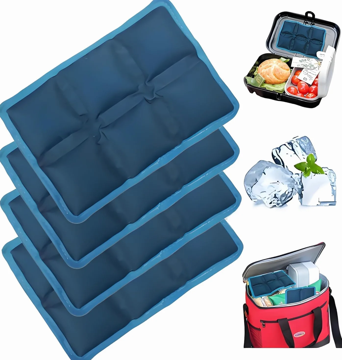 4 Pezzi Ghiaccio per Borsa per Frigo, Mattonelle Ghiaccio Riutilizzabili, Ghiaccio per Borsa Termica, Elementi Refrigeranti, per Viaggi, Scuola, Picnic
