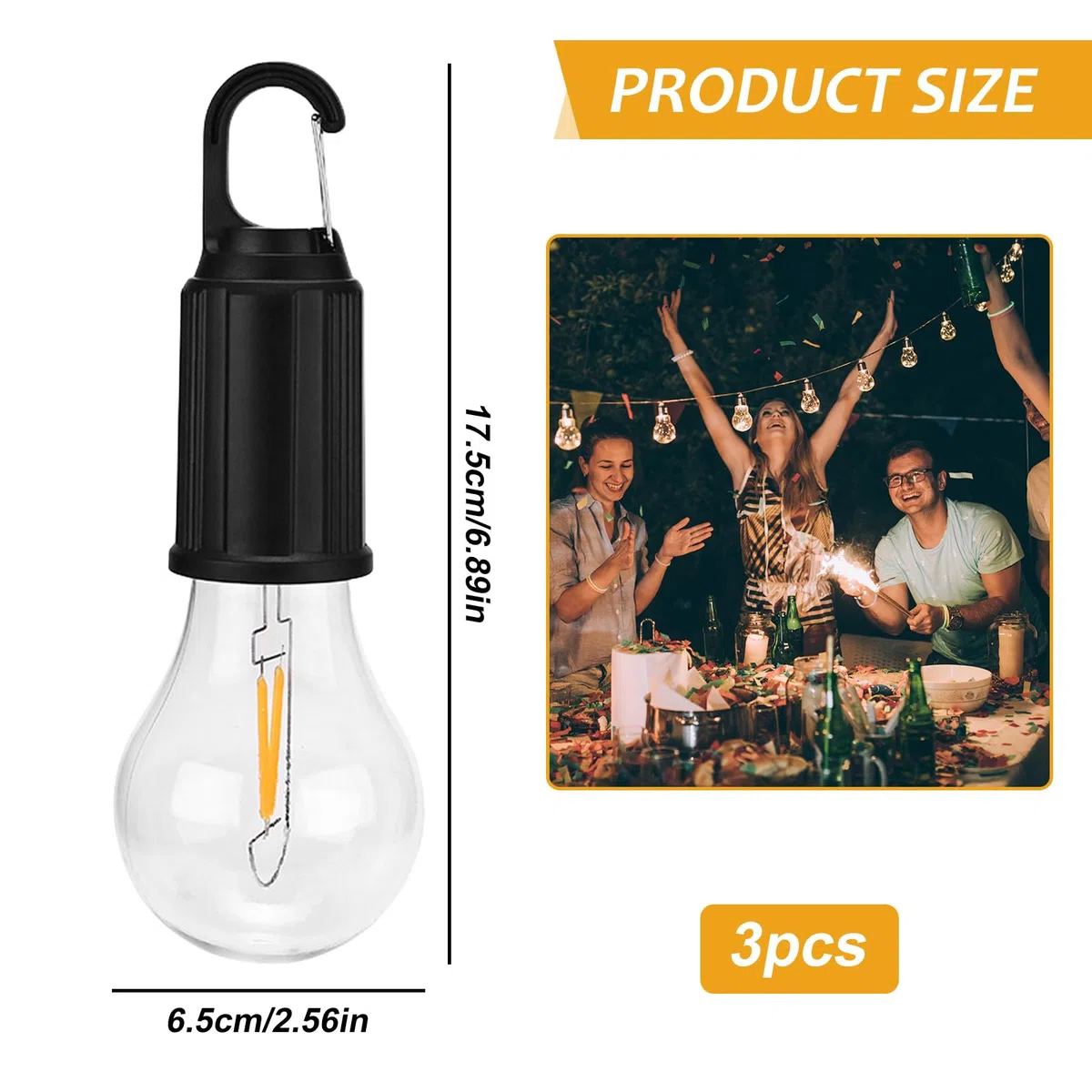 GAOUTO 3 pezzi lampada da campeggio ricaricabile LED portatile luce luminosità regolabile 3 modalità