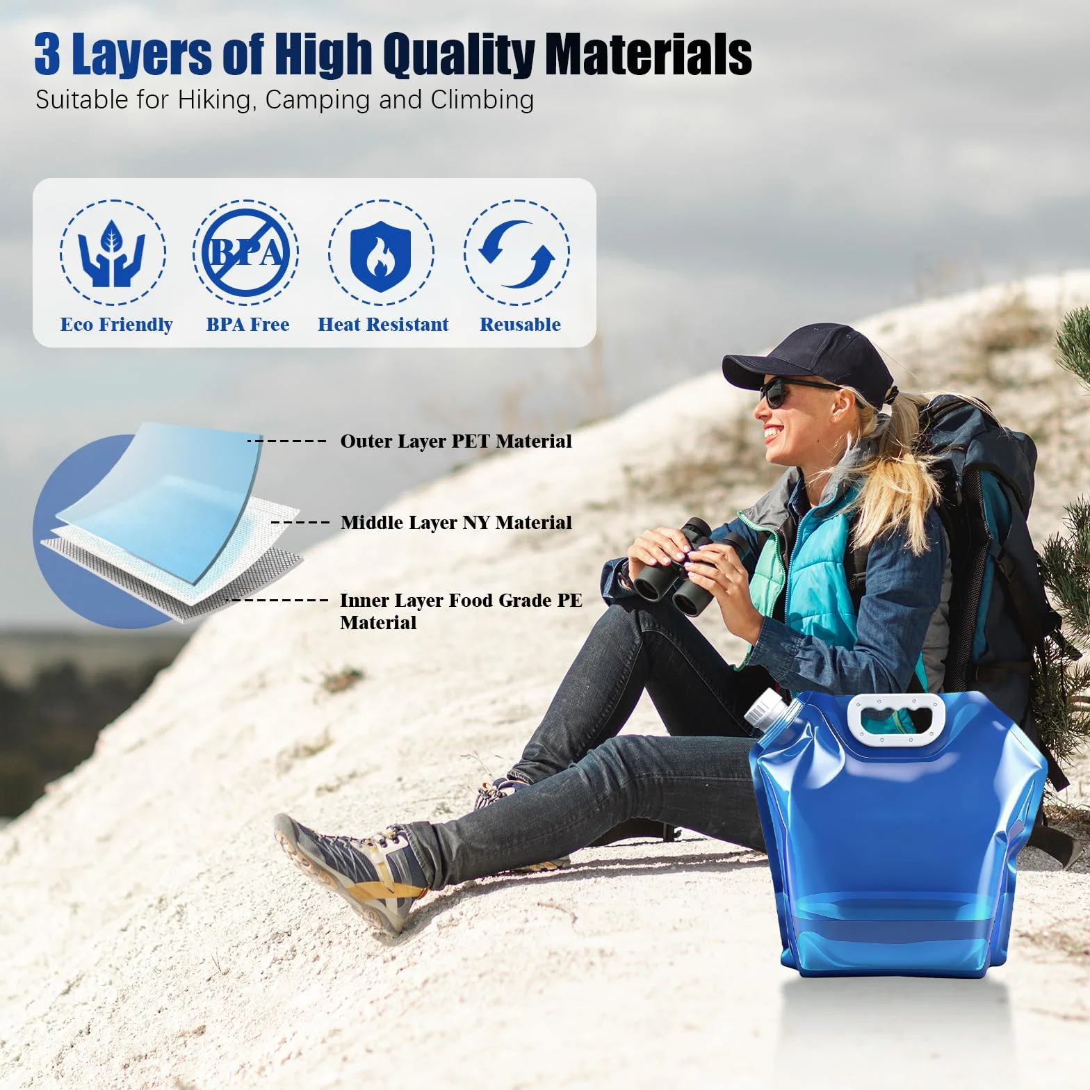 4 Pezzi Tanica Acqua Pieghevole 10L, Tanica Pieghevole, Senza BPA, Taniche per Acqua Portatili, Contenitori Pieghevoli per Acqua, Riutilizzabile, per Campeggio, Emergenza, Picnic, Blu