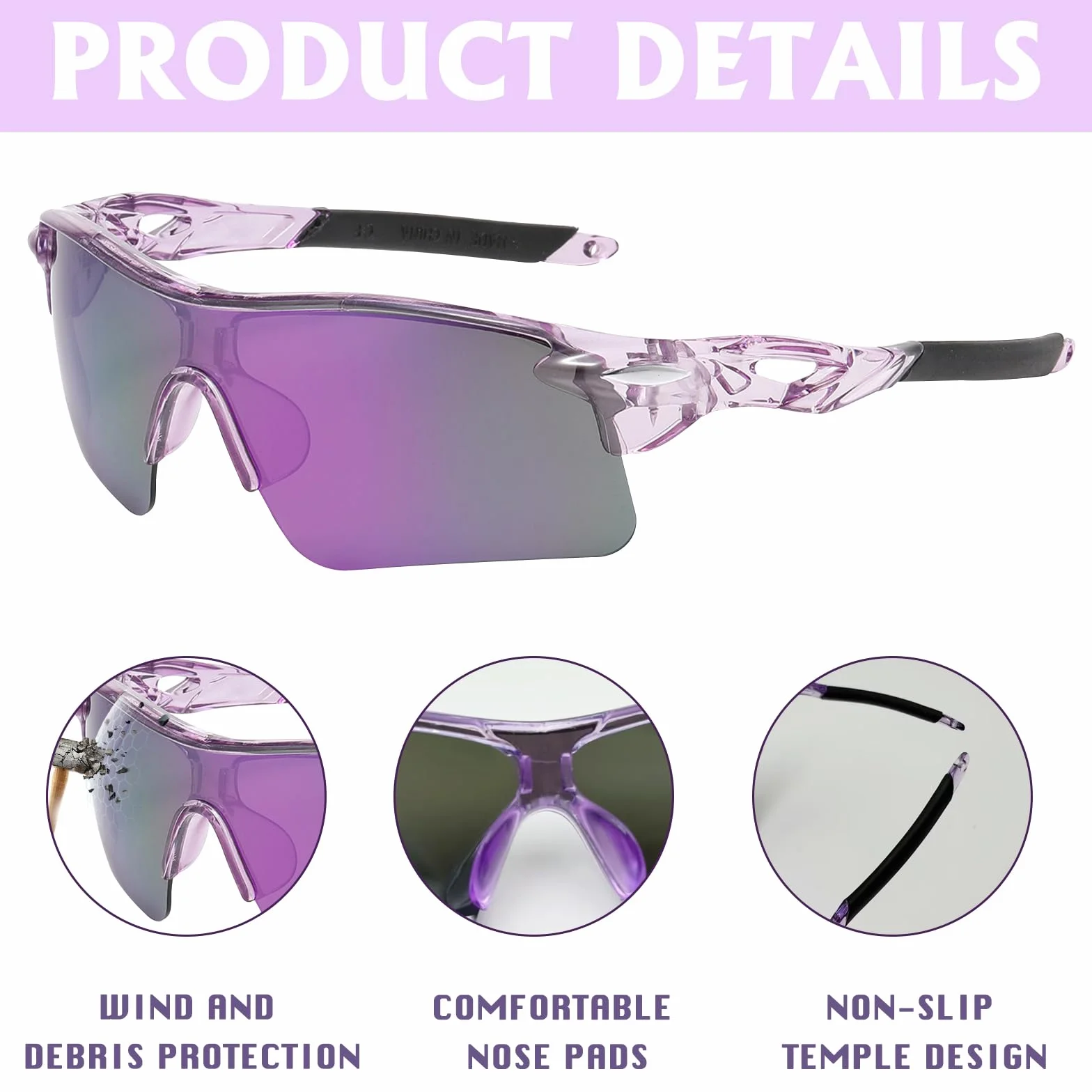 2 PCS Occhiali Ciclismo, Occhiali da Sole da Uomo Donna, Occhiali Sportivi Protezione UV Antivento Polarized Sunglasses Uomo per Attività All'aria Aperta Corsa Mountain Ciclismo, con 2 Cordino